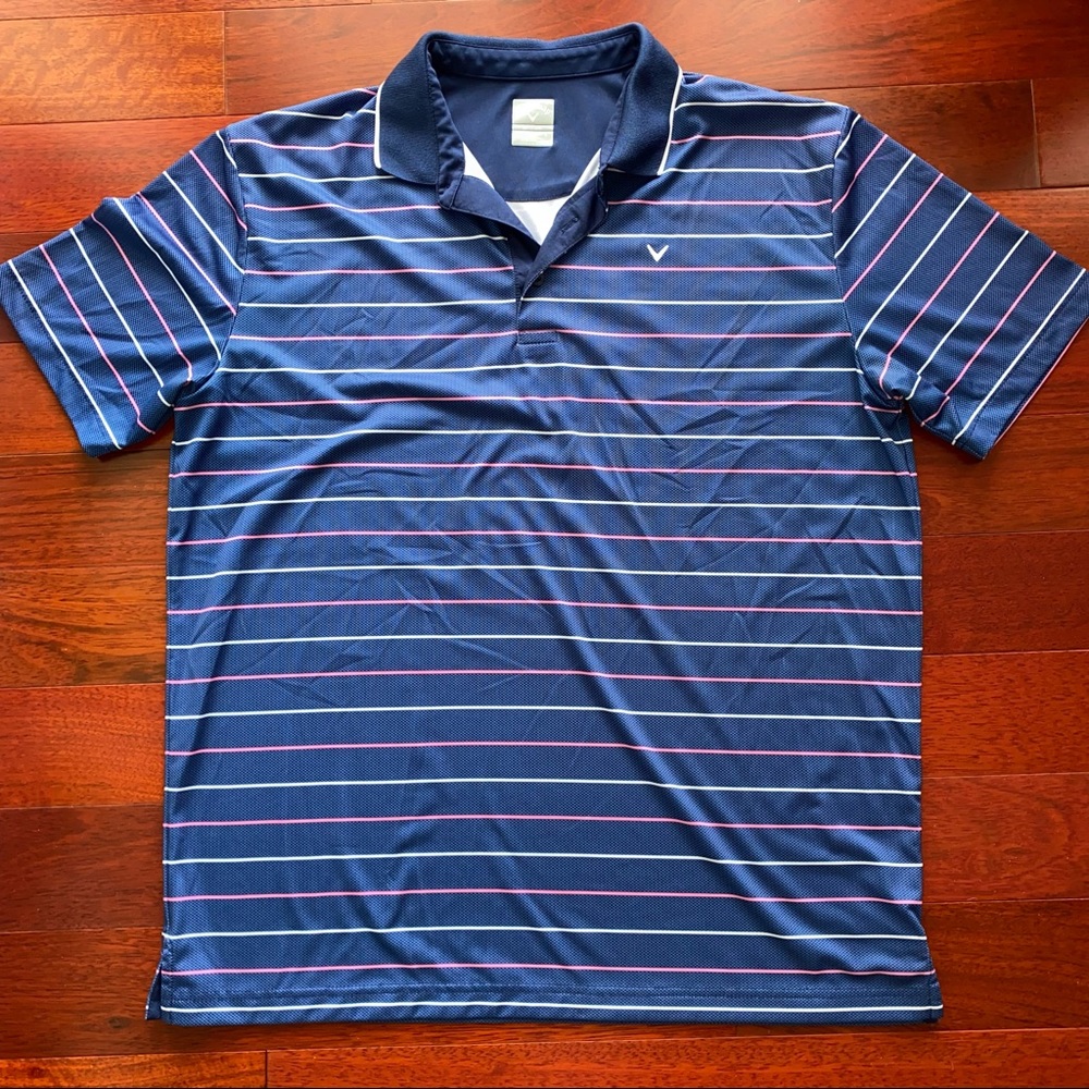 Callaway Men's Short Sleeve Opti-Dri Performance Golf Polo Navy w/ Stripes